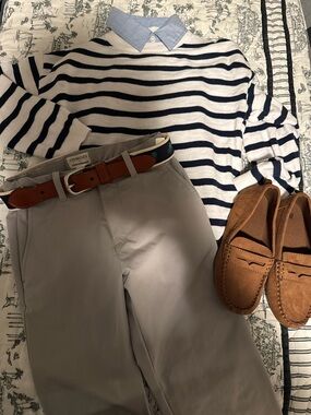 J.Crew Crewcuts Sweater PAIRED WITH Oxford button down, PANTS, Tan Loafers 5T
